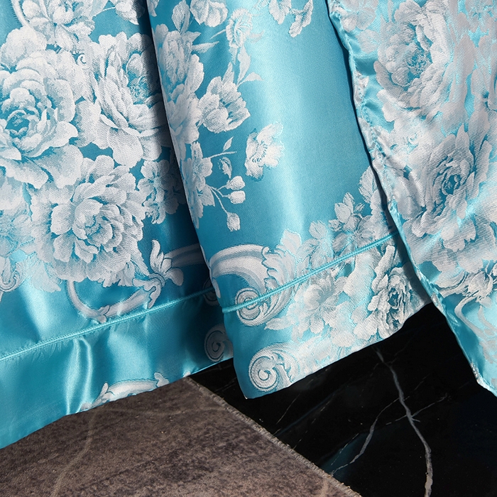 91家纺网 家纺一手货源 找家纺 优美 2025新款一字绣提花四件套系列 圣托里尼（金兰）