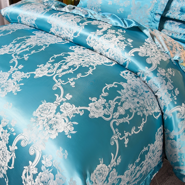 91家纺网 家纺一手货源 找家纺 优美 2025新款一字绣提花四件套系列 圣托里尼（金兰）