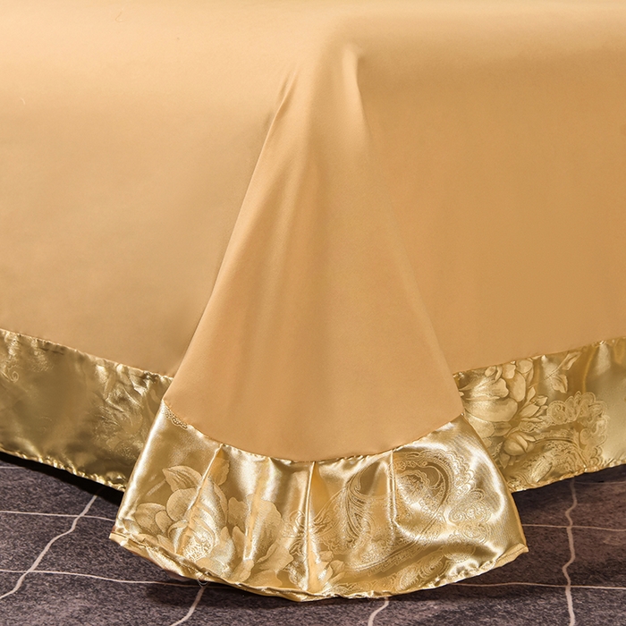 91家纺网 家纺一手货源 找家纺 优美 2025新款一字绣提花四件套系列 花间飞舞（金驼）