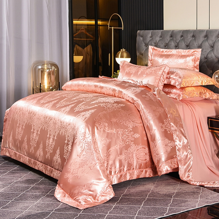 91家纺网 家纺一手货源 找家纺 优美 2025新款一字绣提花四件套系列 卡萨金爵（浅琥珀）