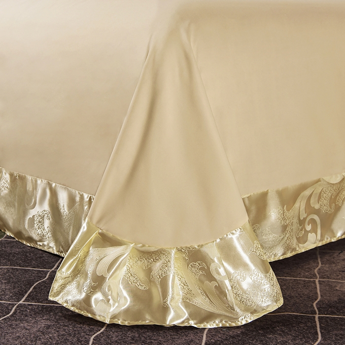 91家纺网 家纺一手货源 找家纺 优美 2025新款一字绣提花四件套系列 琳达与珍妮（米黄）