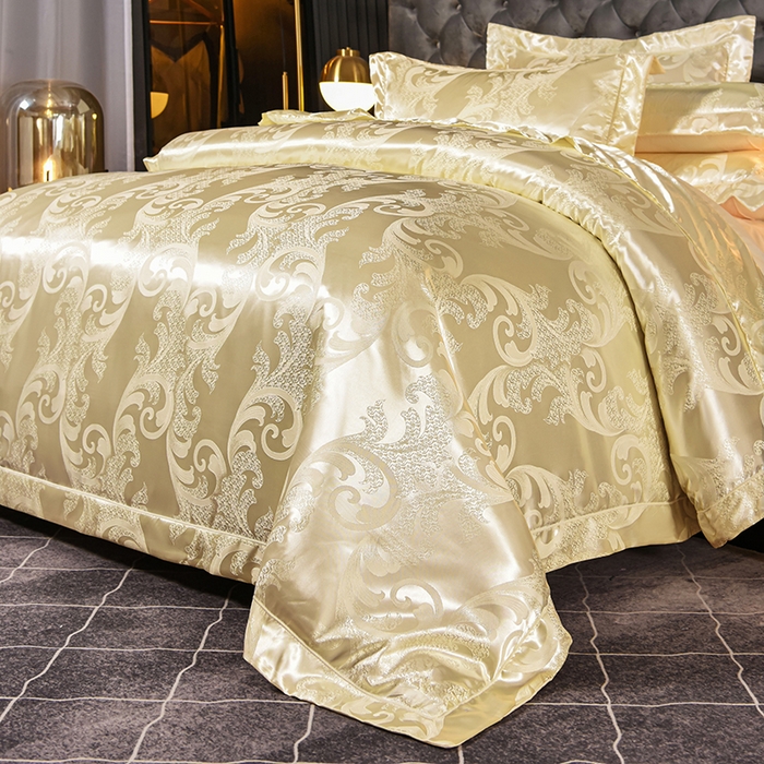 91家纺网 家纺一手货源 找家纺 优美 2025新款一字绣提花四件套系列 琳达与珍妮（米黄）