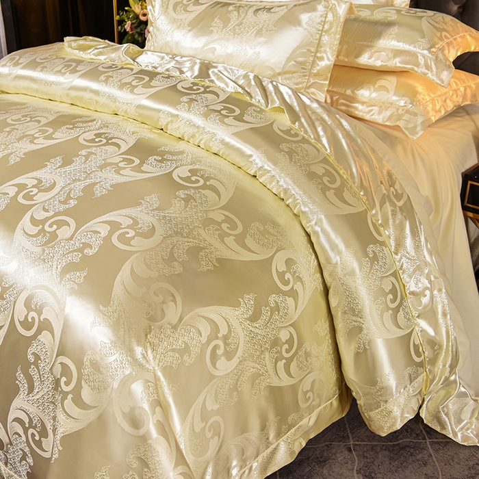 91家纺网 家纺一手货源 找家纺 优美 2025新款一字绣提花四件套系列 琳达与珍妮（米黄）