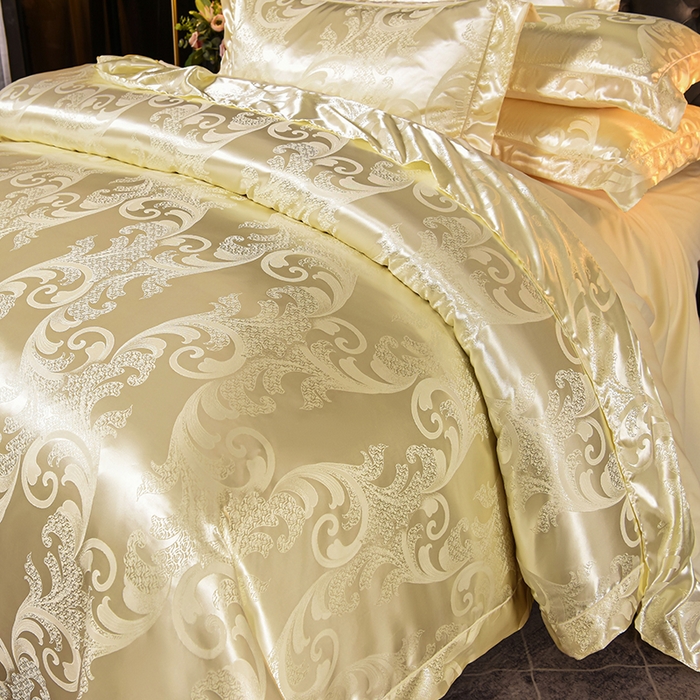 91家纺网 家纺一手货源 找家纺 优美 2025新款一字绣提花四件套系列 琳达与珍妮（米黄）