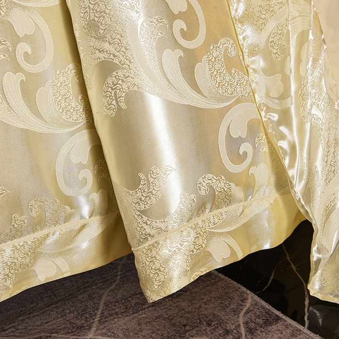 91家纺网 家纺一手货源 找家纺 优美 2025新款一字绣提花四件套系列 琳达与珍妮（米黄）