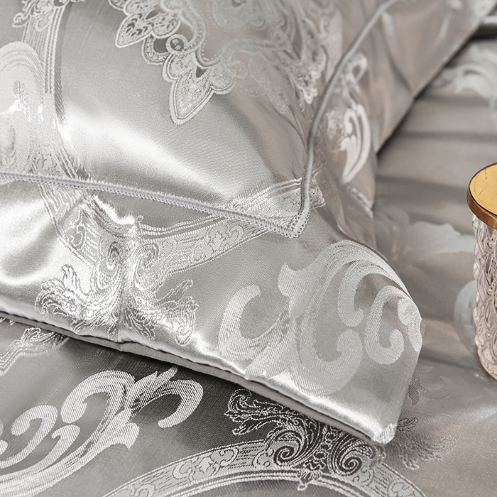 91家纺网 家纺一手货源 找家纺 优美 2025新款一字绣提花四件套系列 曼珠莎华（银灰）