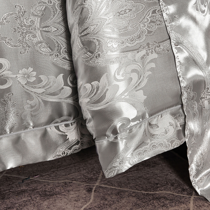 91家纺网 家纺一手货源 找家纺 优美 2025新款一字绣提花四件套系列 曼珠莎华（银灰）