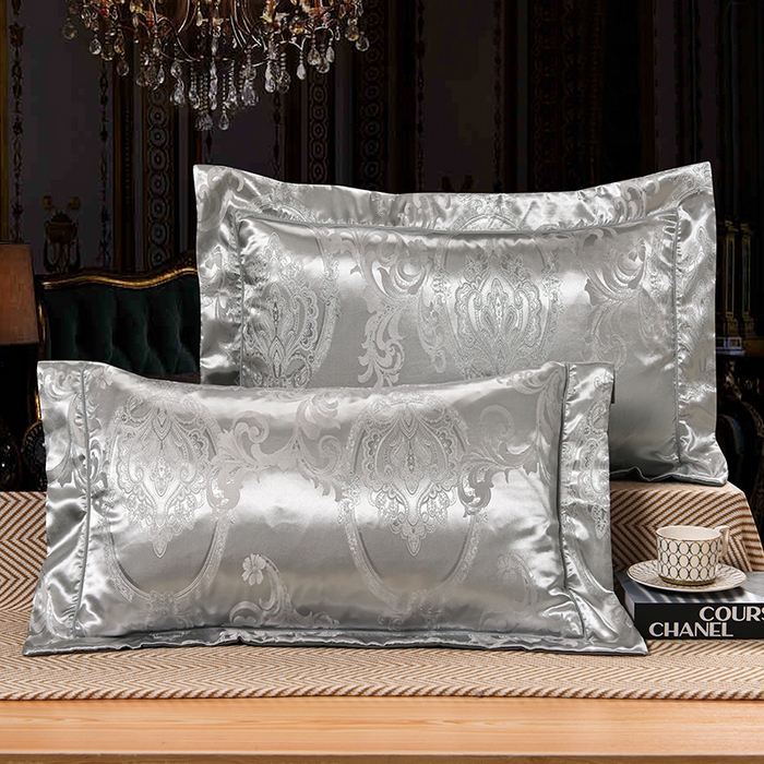 91家纺网 家纺一手货源 找家纺 优美 2025新款一字绣提花四件套系列 曼珠莎华（银灰）