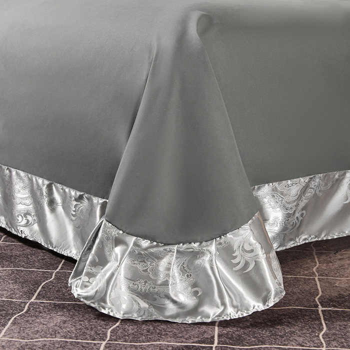 91家纺网 家纺一手货源 找家纺 优美 2025新款一字绣提花四件套系列 曼珠莎华（银灰）