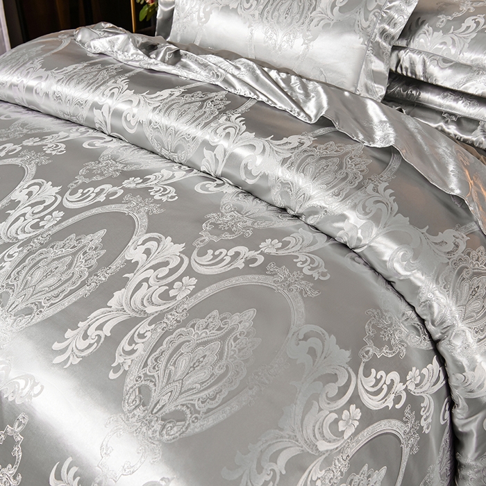 91家纺网 家纺一手货源 找家纺 优美 2025新款一字绣提花四件套系列 曼珠莎华（银灰）