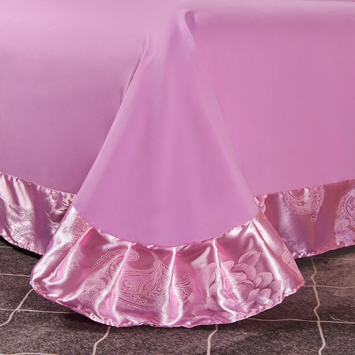 91家纺网 家纺一手货源 找家纺 优美 2025新款一字绣提花四件套系列 花间飞舞（粉红）