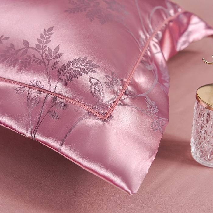 91家纺网 家纺一手货源 找家纺 优美 2025新款一字绣提花四件套系列 叶语迷裳（藕荷色）