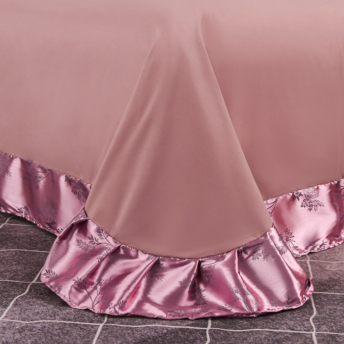 91家纺网 家纺一手货源 找家纺 优美 2025新款一字绣提花四件套系列 叶语迷裳（藕荷色）