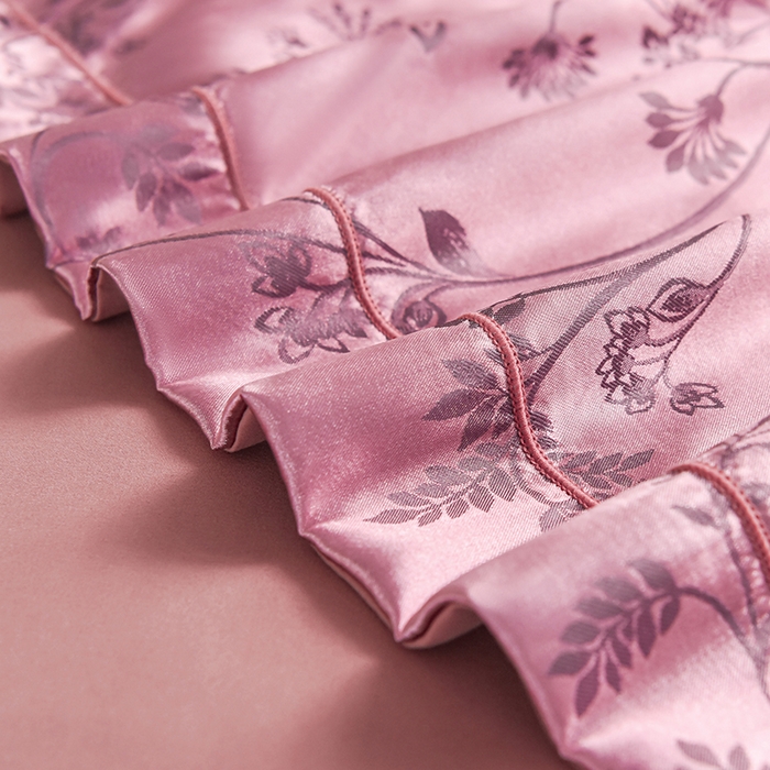 91家纺网 家纺一手货源 找家纺 优美 2025新款一字绣提花四件套系列 叶语迷裳（藕荷色）