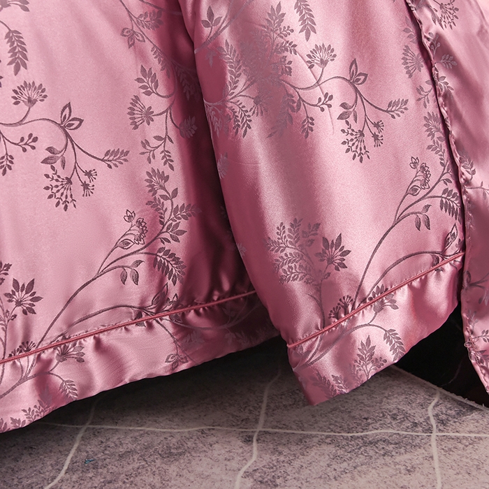 91家纺网 家纺一手货源 找家纺 优美 2025新款一字绣提花四件套系列 叶语迷裳（藕荷色）