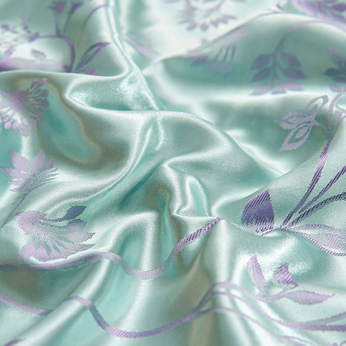 91家纺网 家纺一手货源 找家纺 优美 2025新款一字绣提花四件套系列 叶语迷裳（水绿）