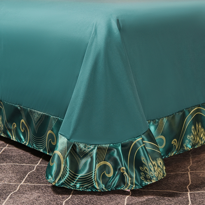 91家纺网 家纺一手货源 找家纺 优美 2025新款一字绣提花四件套系列 尊享繁华（翡翠绿）