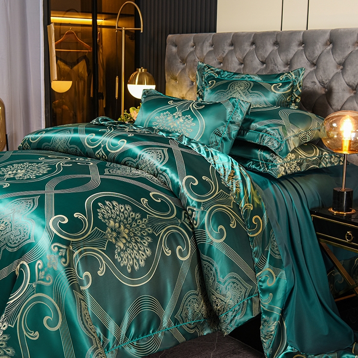 91家纺网 家纺一手货源 找家纺 优美 2025新款一字绣提花四件套系列 尊享繁华（翡翠绿）