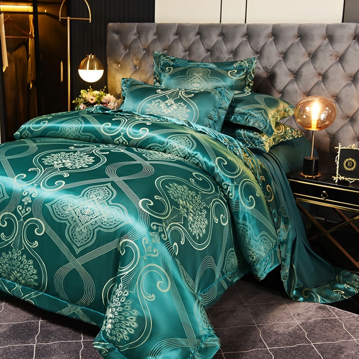 91家纺网 家纺一手货源 找家纺 优美 2025新款一字绣提花四件套系列 尊享繁华（翡翠绿）