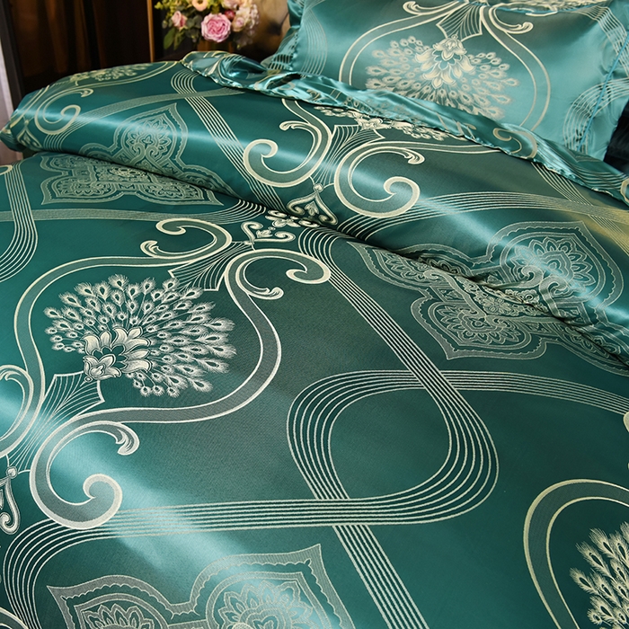 91家纺网 家纺一手货源 找家纺 优美 2025新款一字绣提花四件套系列 尊享繁华（翡翠绿）