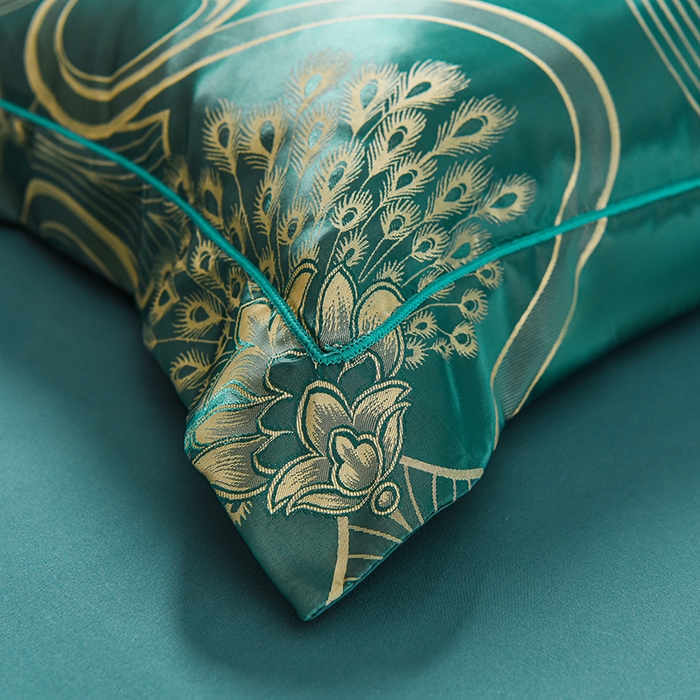 91家纺网 家纺一手货源 找家纺 优美 2025新款一字绣提花四件套系列 尊享繁华（翡翠绿）