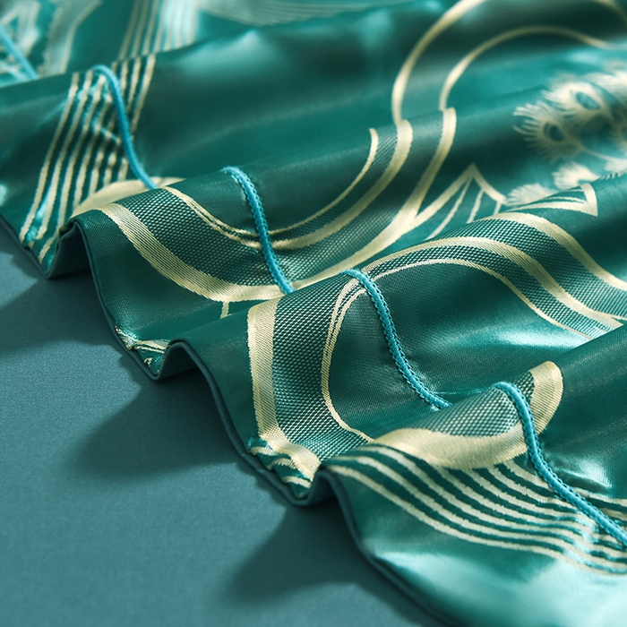 91家纺网 家纺一手货源 找家纺 优美 2025新款一字绣提花四件套系列 尊享繁华（翡翠绿）