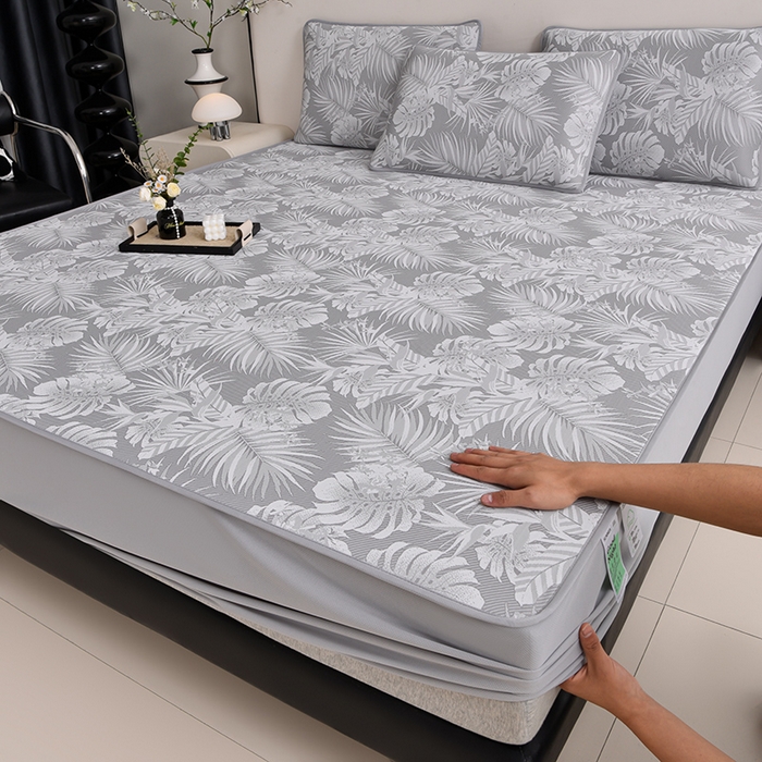 91家纺网 家纺一手货源 找家纺 （总）芯诗曼家纺 2025新款三明治凉感丝提花冰丝席凉席三件套