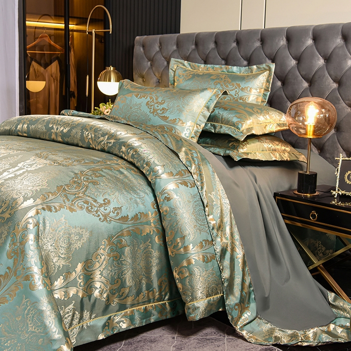 91家纺网 家纺一手货源 找家纺 优美 2025新款一字绣提花四件套系列 奢华风情（金兰）