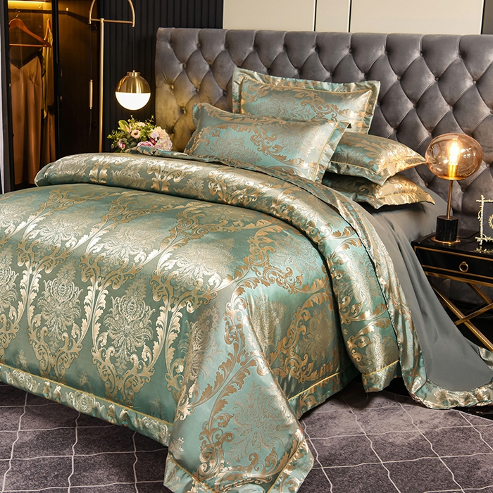 91家纺网 家纺一手货源 找家纺 优美 2025新款一字绣提花四件套系列 奢华风情（金兰）