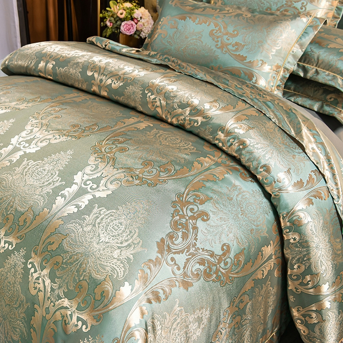 91家纺网 家纺一手货源 找家纺 优美 2025新款一字绣提花四件套系列 奢华风情（金兰）