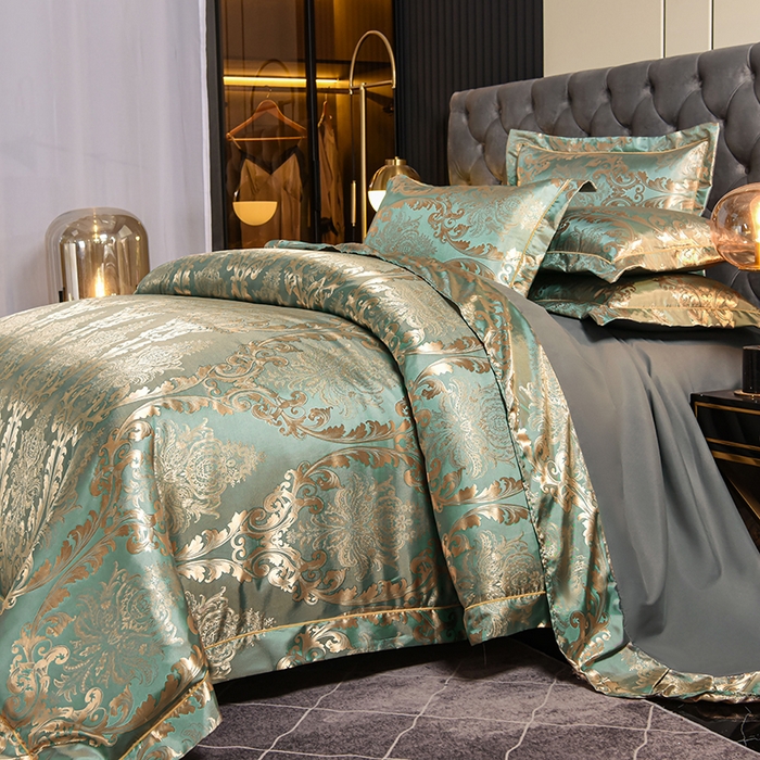 91家纺网 家纺一手货源 找家纺 优美 2025新款一字绣提花四件套系列 奢华风情（金兰）