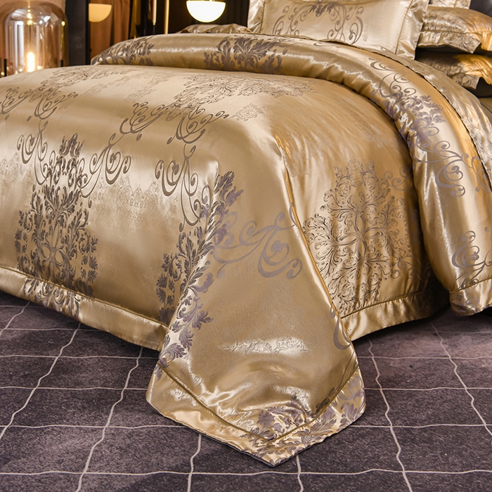 91家纺网 家纺一手货源 找家纺 优美 2025新款一字绣提花四件套系列 圣佛丽亚（富贵金）