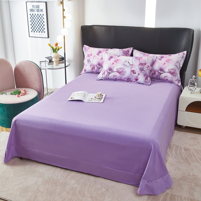 91家纺网 家纺一手货源 找家纺 雲归梦 2025春夏新款全棉纯棉5D数码印花四件套 蝴蝶仙子-紫