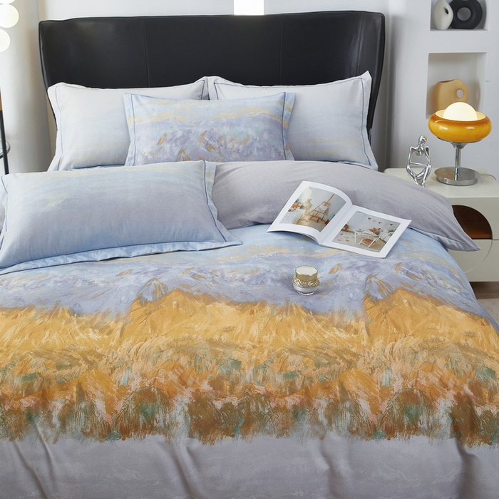 91家纺网 家纺一手货源 找家纺 雲归梦 2025春夏新款全棉纯棉5D数码印花四件套 日照金山