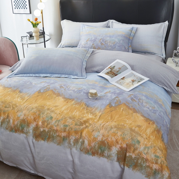 91家纺网 家纺一手货源 找家纺 雲归梦 2025春夏新款全棉纯棉5D数码印花四件套 日照金山