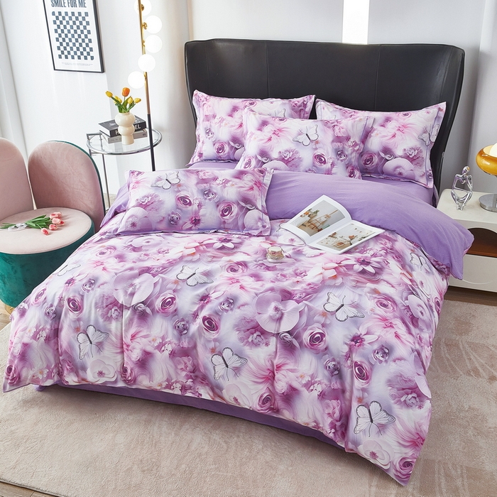 雲归梦 2025春夏新款全棉纯棉5D数码印花四件套 蝴蝶仙子-紫