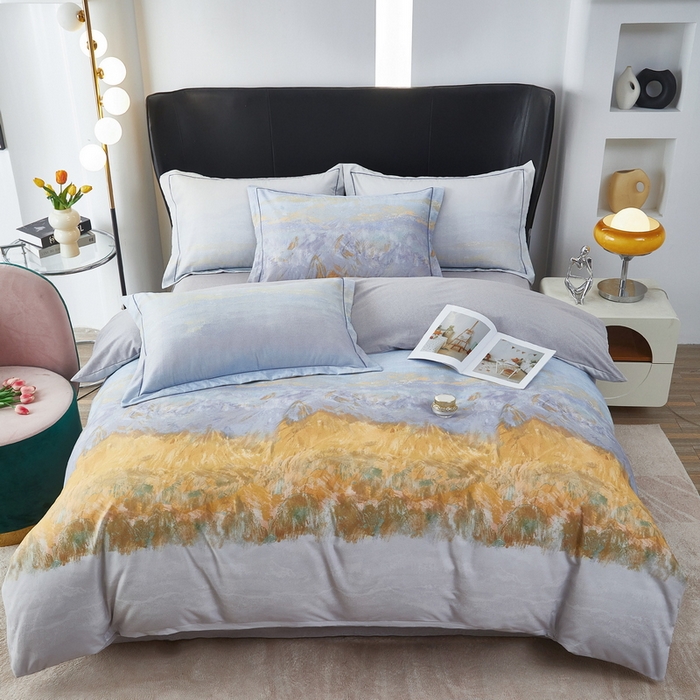 91家纺网 家纺一手货源 找家纺 雲归梦 2025春夏新款全棉纯棉5D数码印花四件套 日照金山