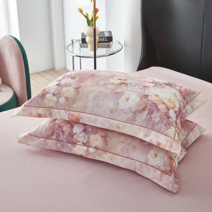 91家纺网 家纺一手货源 找家纺 雲归梦 2025春夏新款全棉纯棉5D数码印花四件套 如若梦境-桔