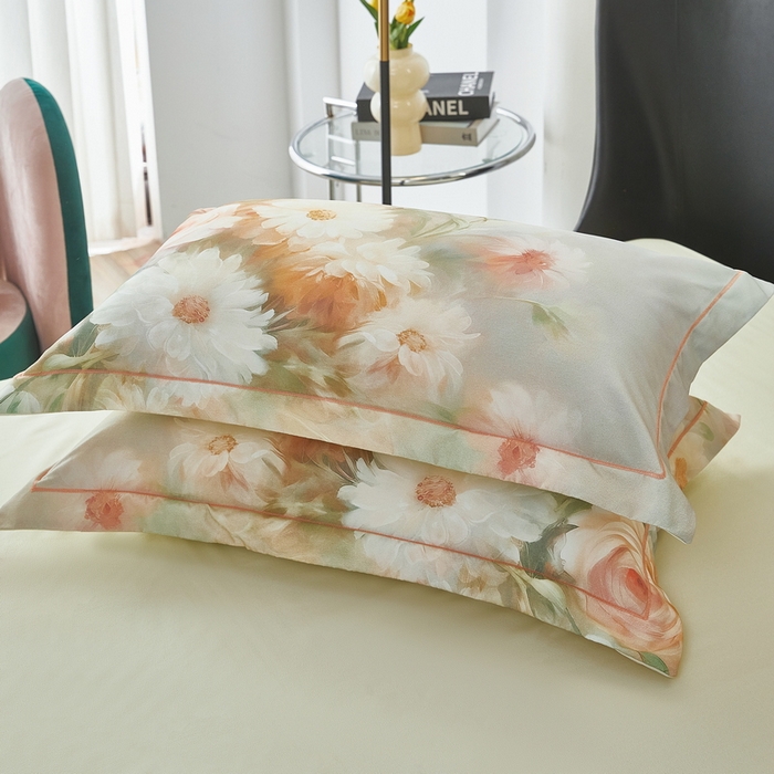 91家纺网 家纺一手货源 找家纺 雲归梦 2025春夏新款全棉纯棉5D数码印花四件套 盛世牡丹-绿