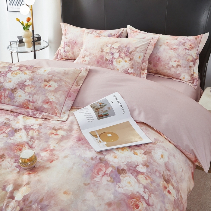 91家纺网 家纺一手货源 找家纺 雲归梦 2025春夏新款全棉纯棉5D数码印花四件套 如若梦境-桔