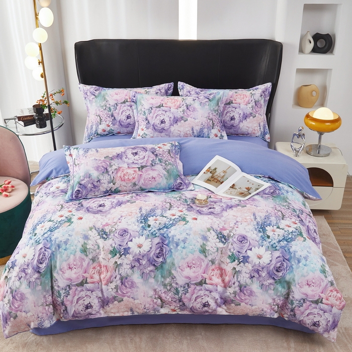 91家纺网 家纺一手货源 找家纺 雲归梦 2025春夏新款全棉纯棉5D数码印花四件套 山樱漫语