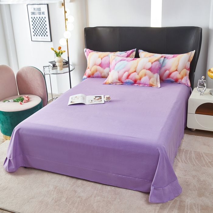 91家纺网 家纺一手货源 找家纺 雲归梦 2025春夏新款全棉纯棉5D数码印花四件套 羽毛飘飘-粉