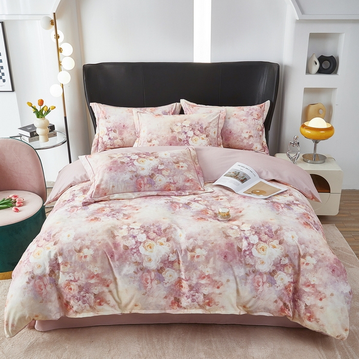 91家纺网 家纺一手货源 找家纺 雲归梦 2025春夏新款全棉纯棉5D数码印花四件套 如若梦境-桔