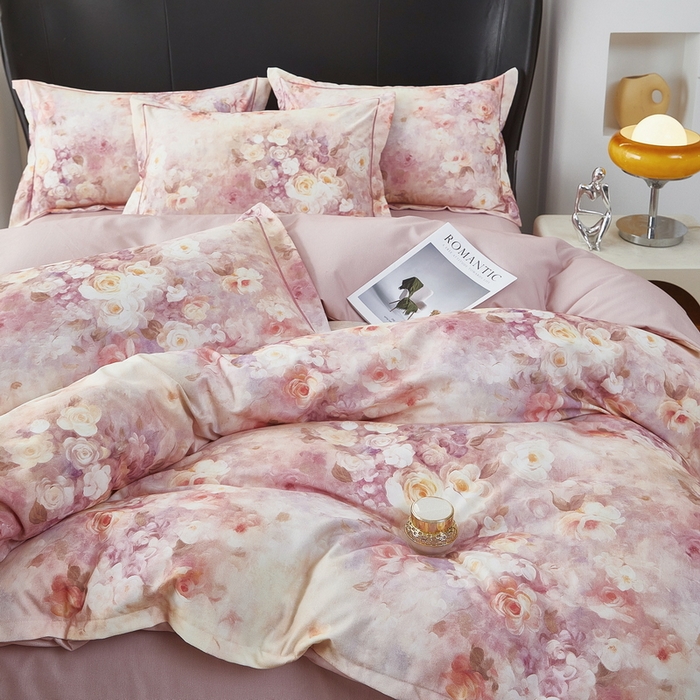 91家纺网 家纺一手货源 找家纺 雲归梦 2025春夏新款全棉纯棉5D数码印花四件套 如若梦境-桔