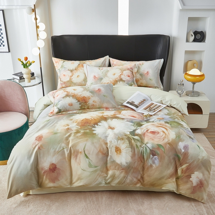 91家纺网 家纺一手货源 找家纺 雲归梦 2025春夏新款全棉纯棉5D数码印花四件套 盛世牡丹-绿