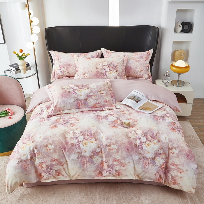 91家纺网 家纺一手货源 找家纺 雲归梦 2025春夏新款全棉纯棉5D数码印花四件套 如若梦境-桔