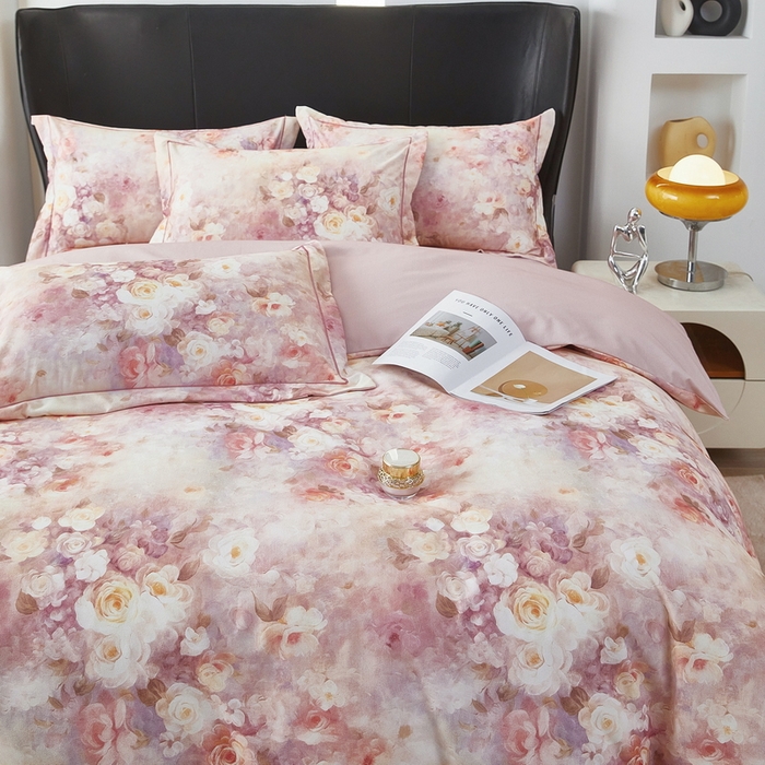 91家纺网 家纺一手货源 找家纺 雲归梦 2025春夏新款全棉纯棉5D数码印花四件套 如若梦境-桔