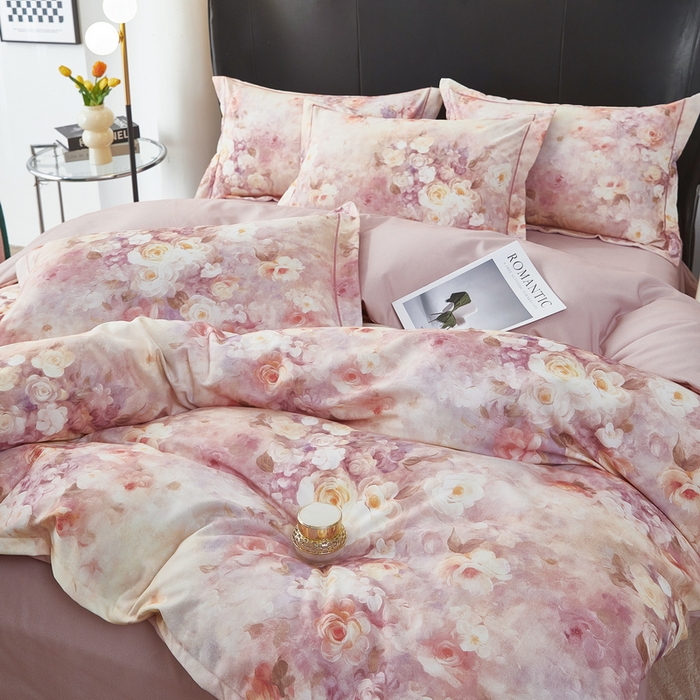 91家纺网 家纺一手货源 找家纺 雲归梦 2025春夏新款全棉纯棉5D数码印花四件套 如若梦境-桔