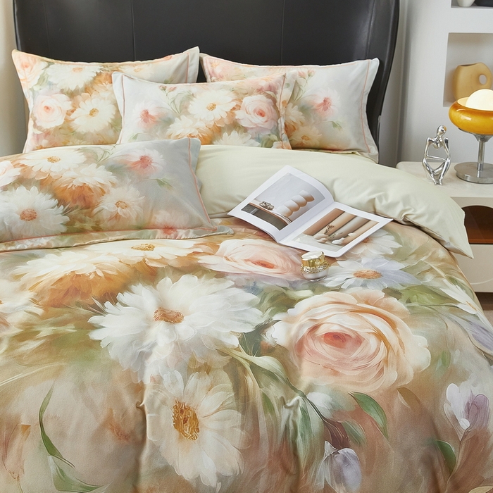 91家纺网 家纺一手货源 找家纺 雲归梦 2025春夏新款全棉纯棉5D数码印花四件套 盛世牡丹-绿