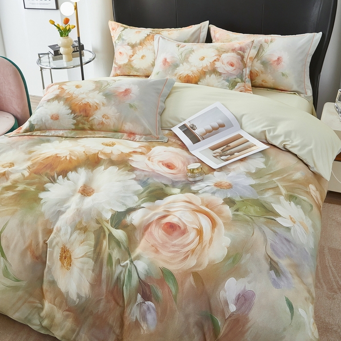 91家纺网 家纺一手货源 找家纺 雲归梦 2025春夏新款全棉纯棉5D数码印花四件套 盛世牡丹-绿